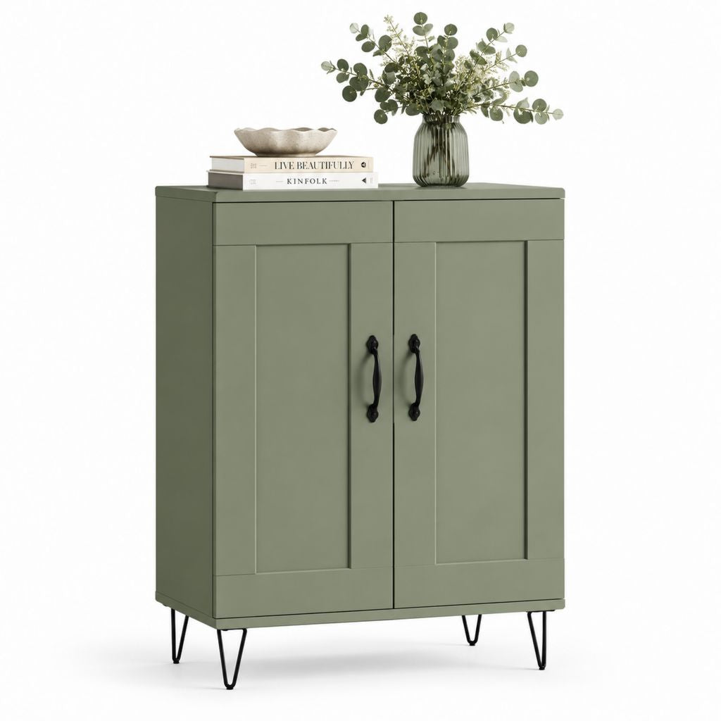 Credenza da sala da pranzo verde salvia in MDF rettangolare con 2 ante 80 x 40 x 100 cm