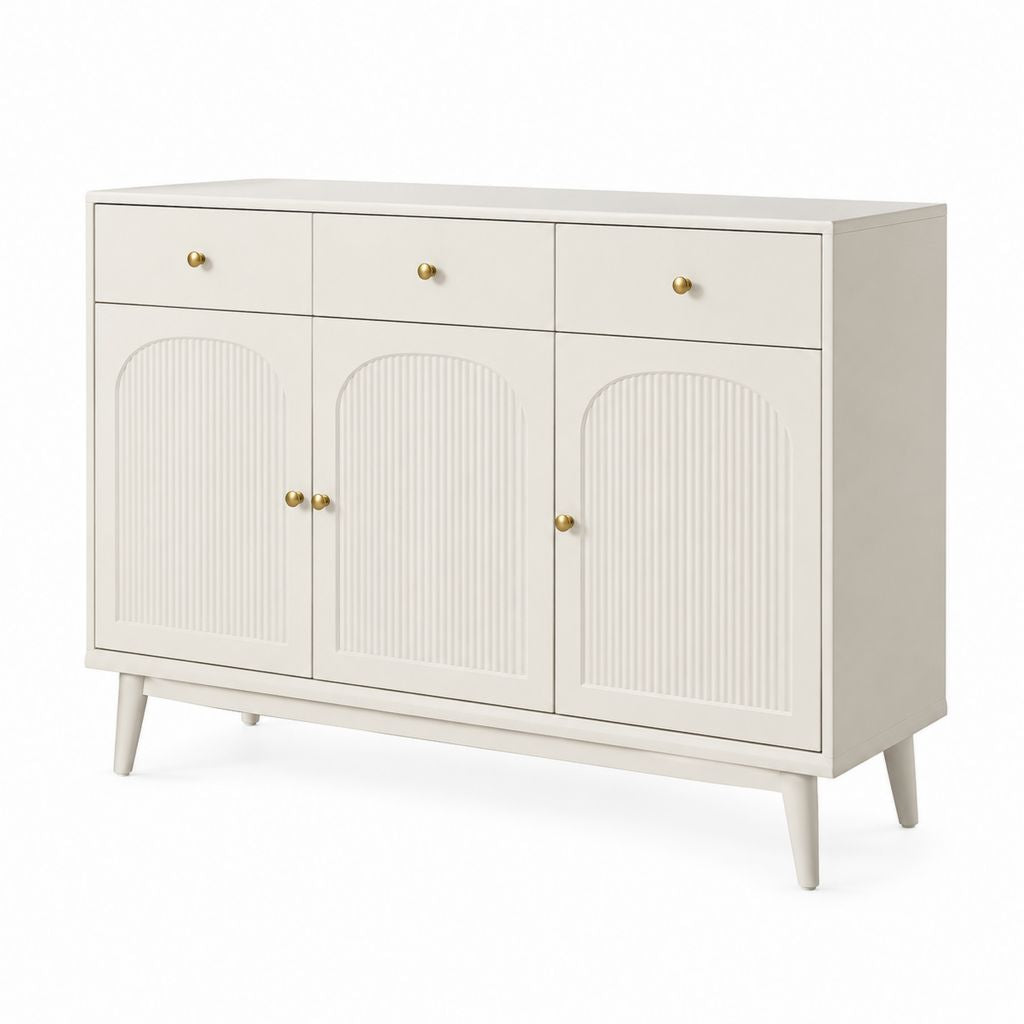 Credenza da sala da pranzo bianco avorio in MDF con 3 ante e 3 cassetti 120 x 40 x 85 cm