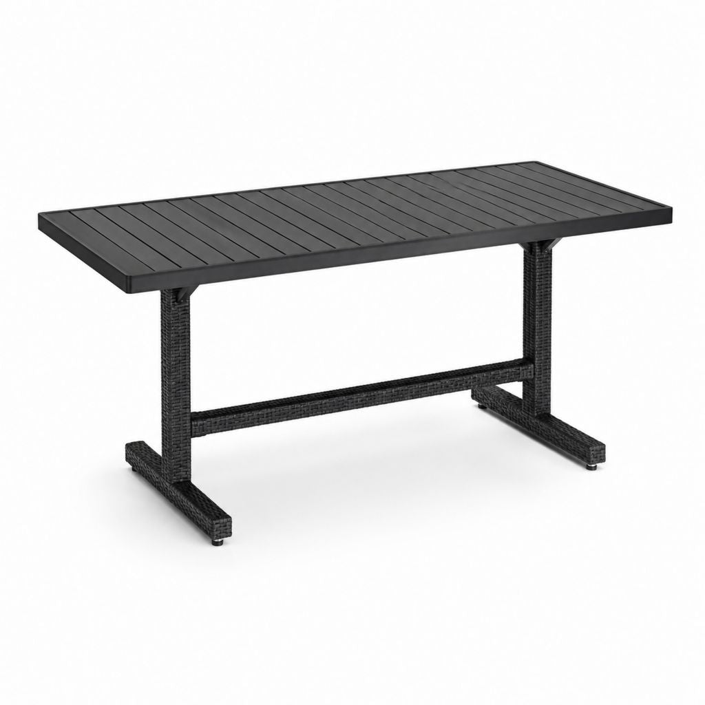 Tavolo da giardino rettangolare nero in rattan PE e acciaio 150 x 90 x 75 cm