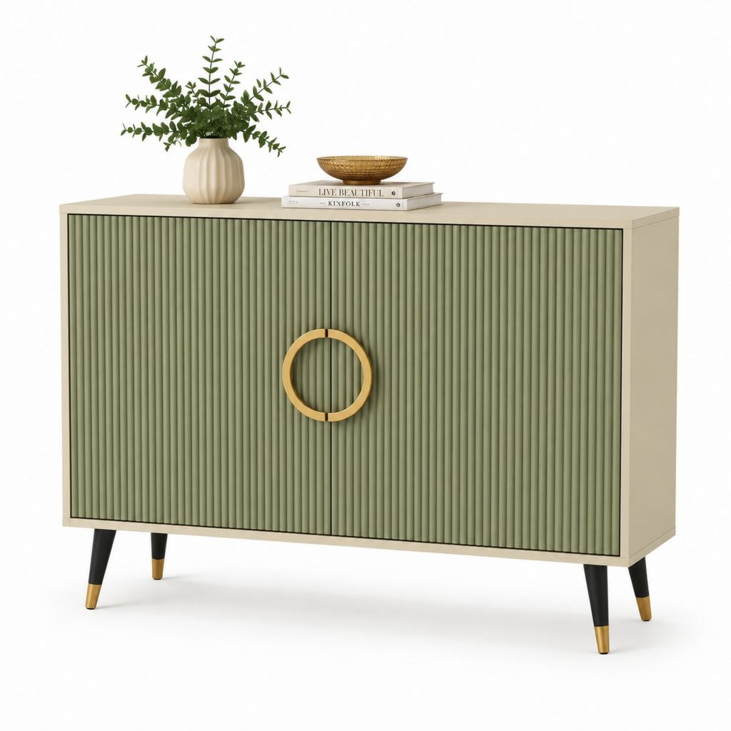 Credenza da sala da pranzo verde salvia e beige in MDF rettangolare 120 x 40 x 90 cm