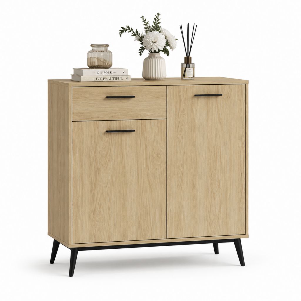 Credenza con 2 ante e 2 cassetti rovere chiaro in pannello truciolare 100 x 40 x 100 cm