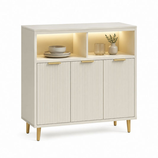 Credenza da sala da pranzo bianca in MDF con ante scanalate LED 100 x 40 x 100 cm
