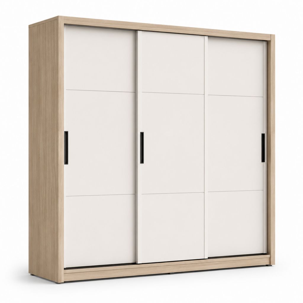 Armadio guardaroba con 3 ante scorrevoli bianco e rovere in pannello truciolare nobilitato 180 x 60 x 200 cm