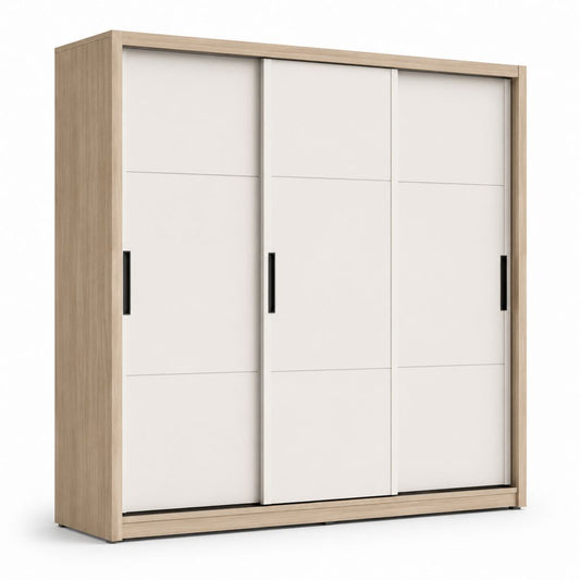 Armadio guardaroba con 3 ante scorrevoli bianco e rovere in pannello truciolare nobilitato 180 x 60 x 200 cm