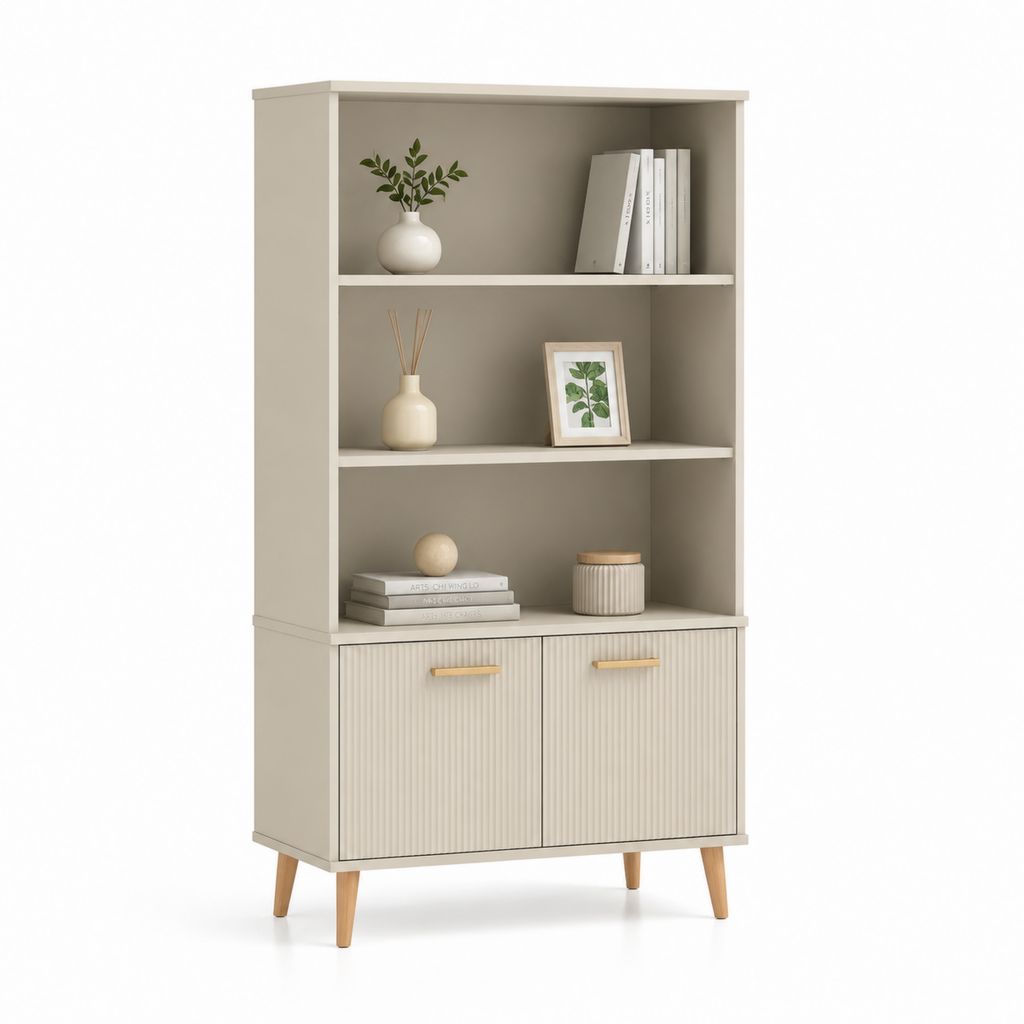 Credenza alta con libreria beige in MDF 80 x 40 x 180 cm