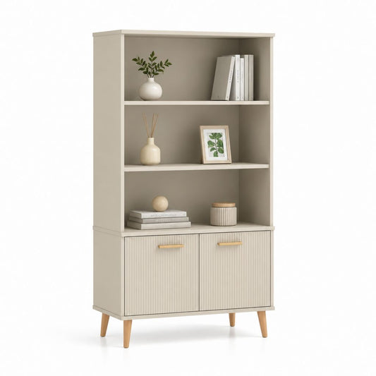 Credenza alta con libreria beige in MDF 80 x 40 x 180 cm