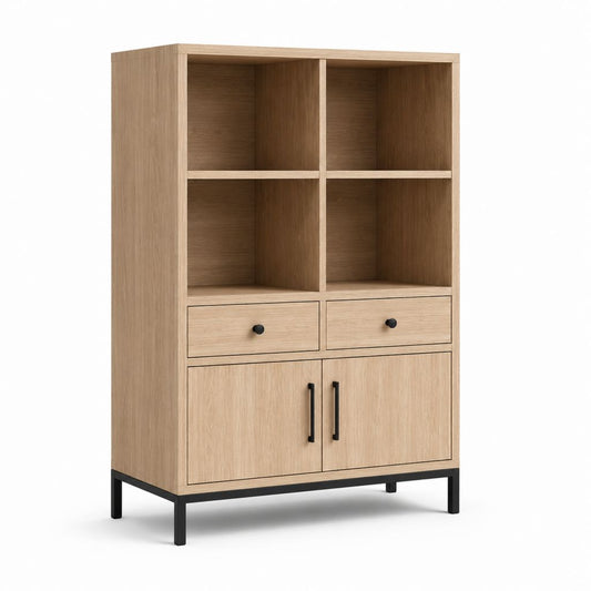 Credenza alta con 2 ante e 2 cassetti rovere chiaro MDF impiallacciato 90 x 40 x 180 cm