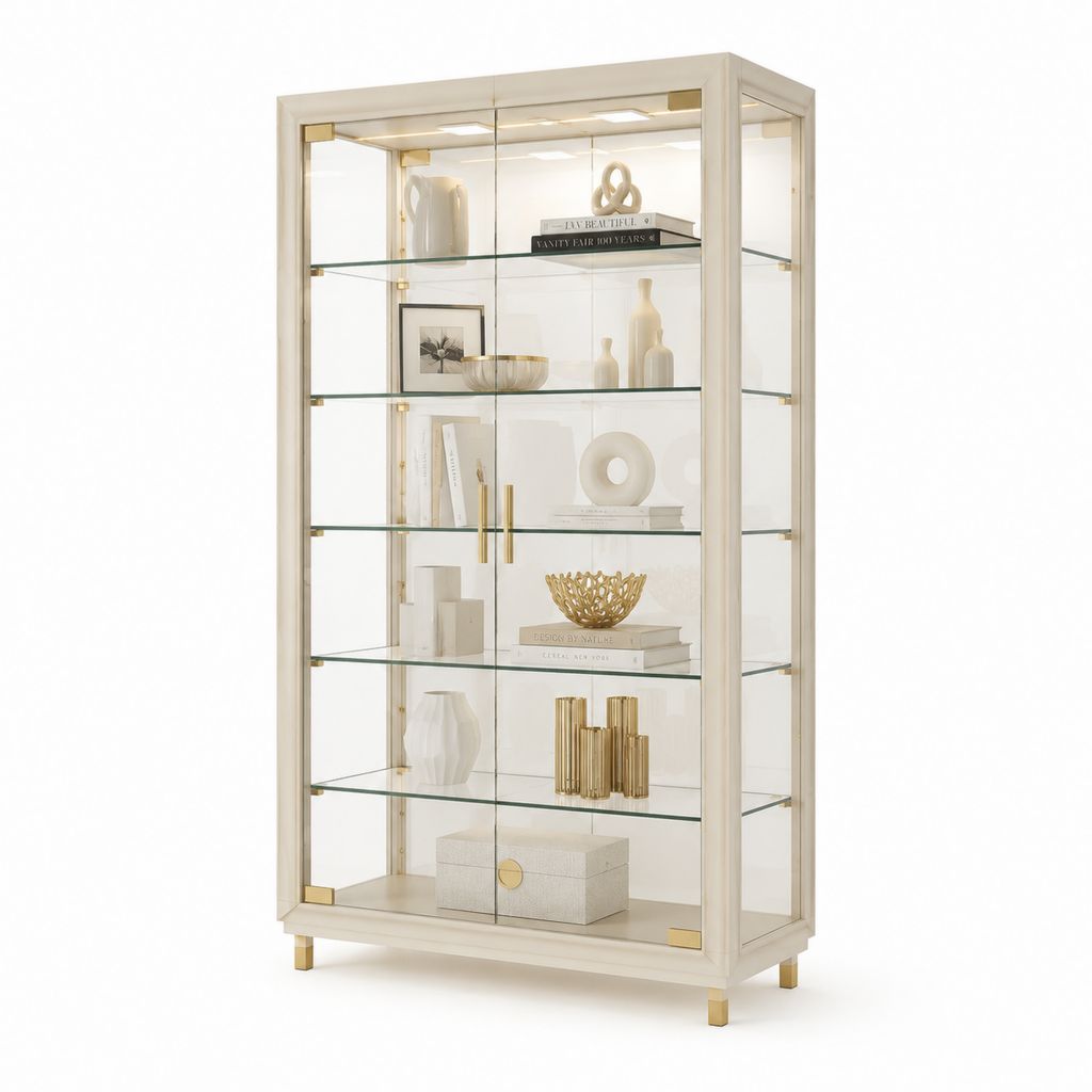 Vetrina a due ante avorio in MDF e vetro temperato rettangolare 90 x 40 x 180 cm