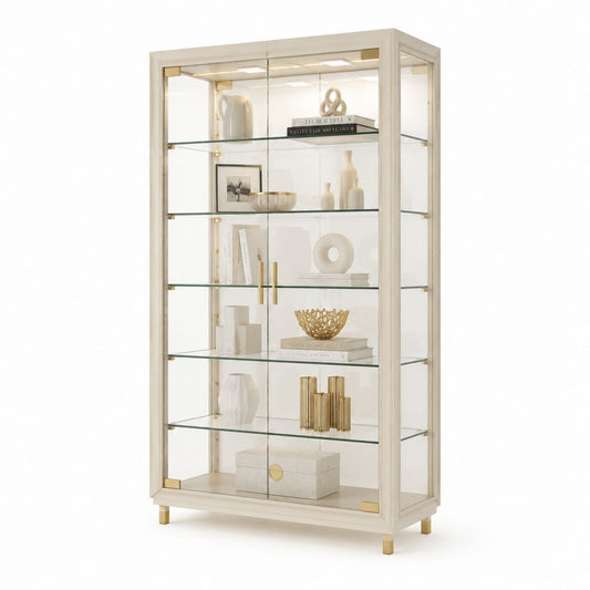 Vetrina a due ante avorio in MDF e vetro temperato rettangolare 90 x 40 x 180 cm
