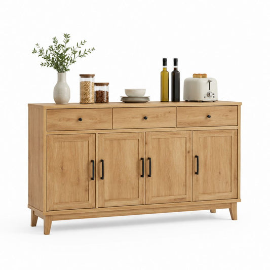 Credenza rettangolare 4 ante 3 cassetti rovere MDF impiallacciato 160 x 40 x 90 cm