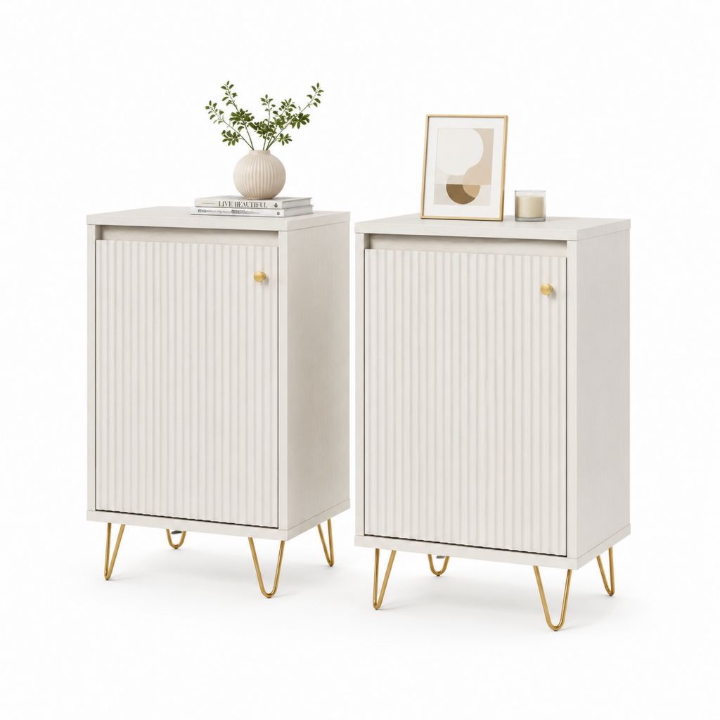 Set 2 credenze da pranzo rettangolari bianche in MDF 40 x 30 x 80 cm con ante scanalate
