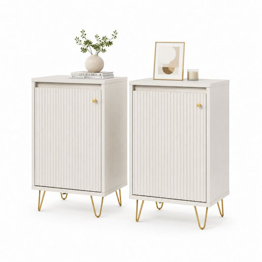 Set 2 credenze da pranzo rettangolari bianche in MDF 40 x 30 x 80 cm con ante scanalate