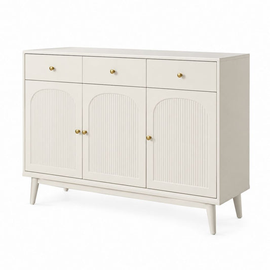 Credenza da sala da pranzo bianco avorio in MDF con 3 ante e 3 cassetti 120 x 40 x 85 cm