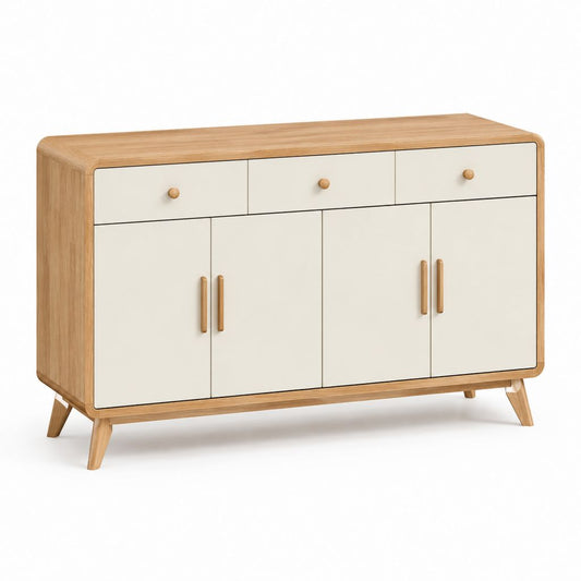 Credenza da sala da pranzo 4 ante 3 cassetti bianco e rovere 120 x 40 x 80 cm