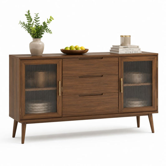 Credenza da sala da pranzo noce con vetro rigato 160 x 40 x 85 cm