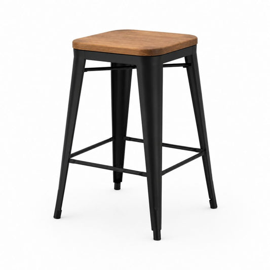 Sgabello da bar quadrato marrone e nero in legno massello e acciaio 40 x 40 x 76 cm