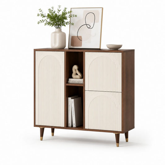 Credenza da sala da pranzo rettangolare noce e bianco in MDF 120 x 40 x 100 cm
