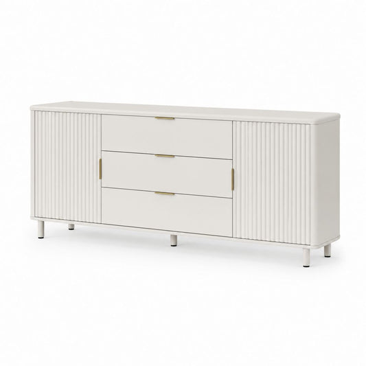 Credenza da sala da pranzo bianca in MDF con ante scanalate e 3 cassetti 180 x 45 x 85 cm