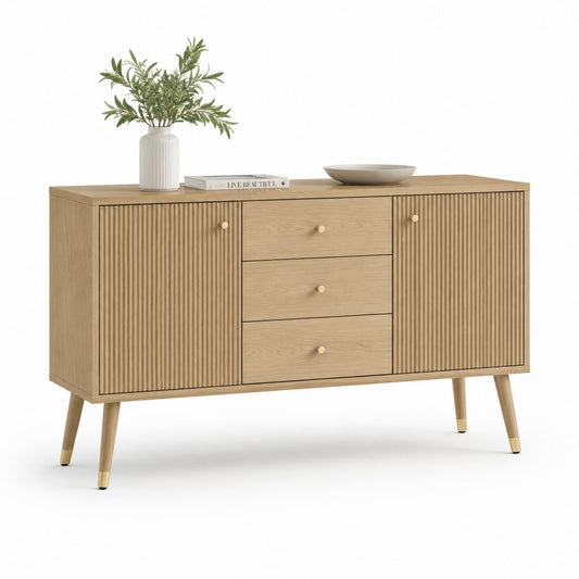 Credenza 2 ante 3 cassetti rovere chiaro MDF rettangolare 160 x 40 x 80 cm