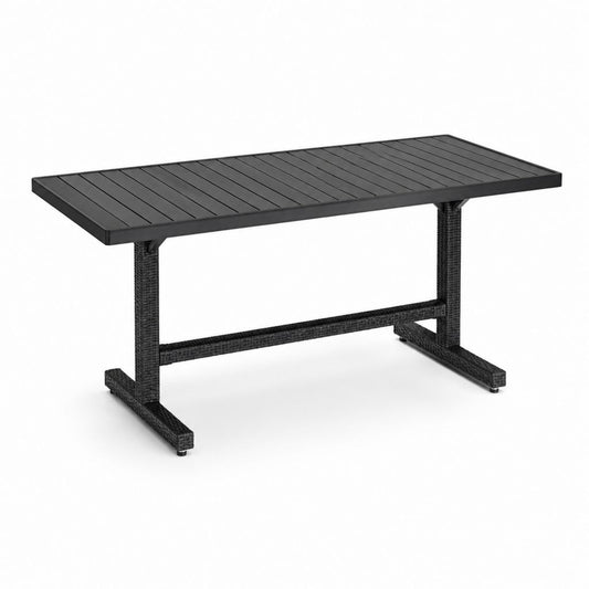 Tavolo da giardino rettangolare nero in rattan PE e acciaio 150 x 90 x 75 cm