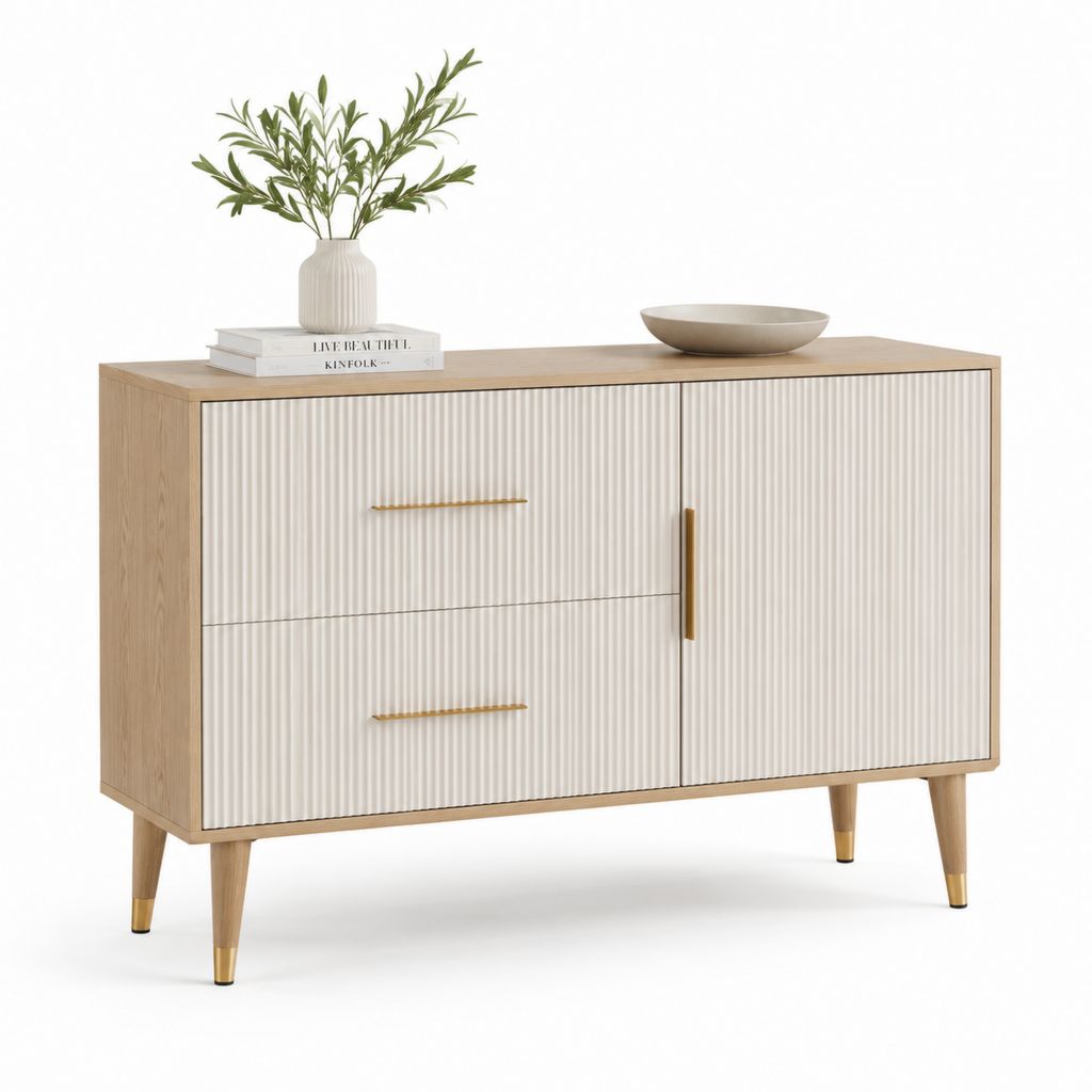 Credenza da sala da pranzo con 2 cassetti e anta bianco rovere 120 x 40 x 80 cm
