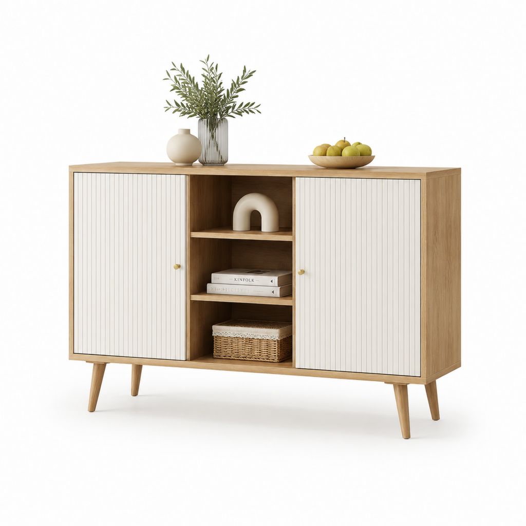 Credenza da sala da pranzo bianca e rovere in MDF rettangolare 120 x 40 x 80 cm