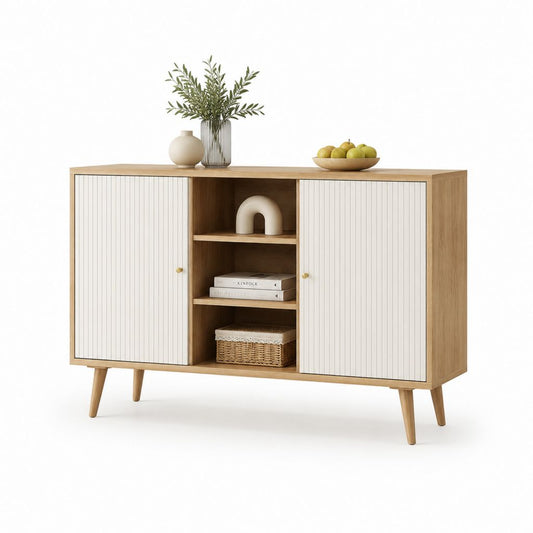 Credenza da sala da pranzo bianca e rovere in MDF rettangolare 120 x 40 x 80 cm