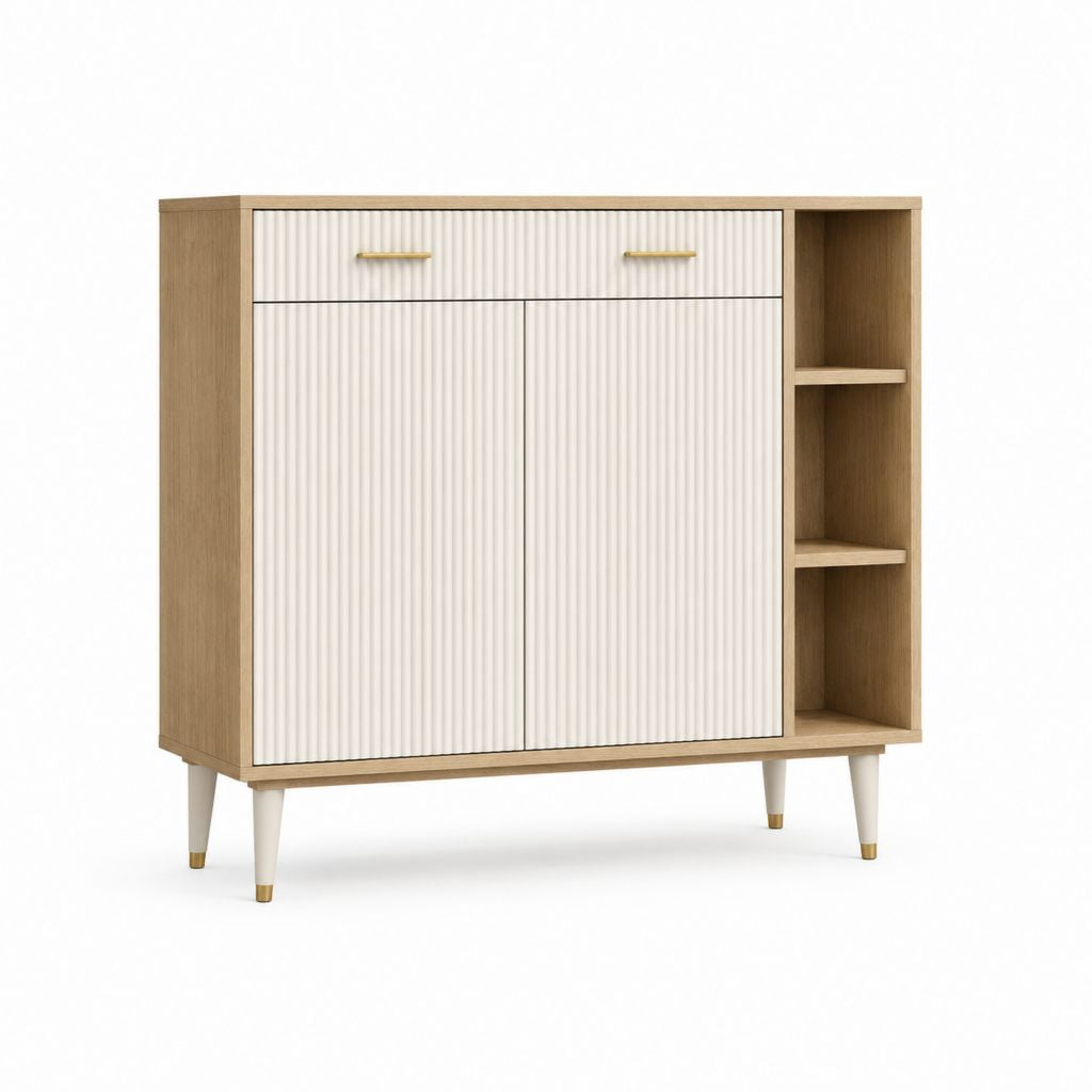 Credenza alta con 2 ante 1 cassetto e vani a giorno bianco rovere in MDF 120 x 40 x 120 cm