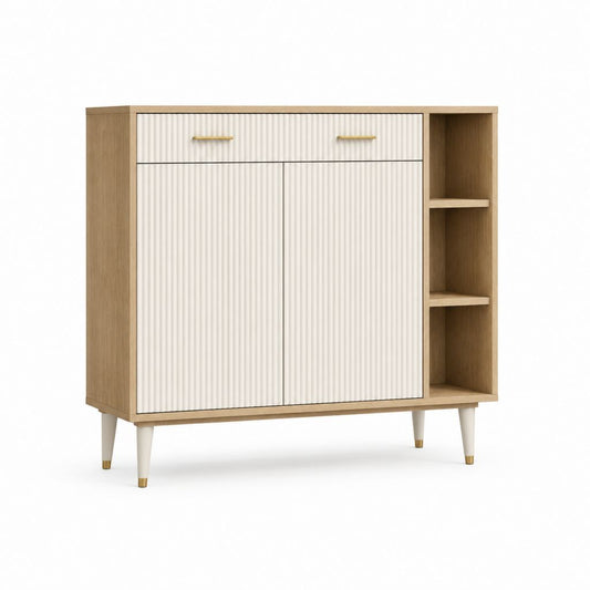 Credenza alta con 2 ante 1 cassetto e vani a giorno bianco rovere in MDF 120 x 40 x 120 cm