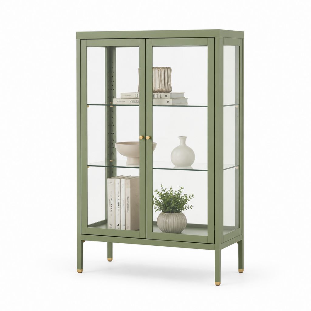 Vetrina da sala da pranzo verde in acciaio e vetro rettangolare 80 x 40 x 160 cm