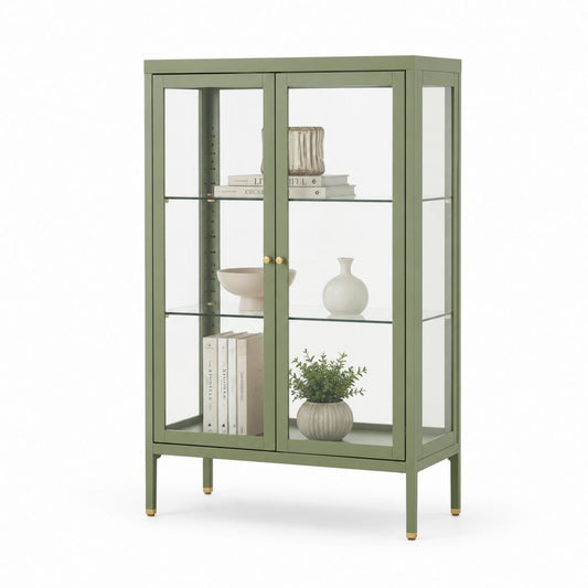 Vetrina da sala da pranzo verde in acciaio e vetro rettangolare 80 x 40 x 160 cm