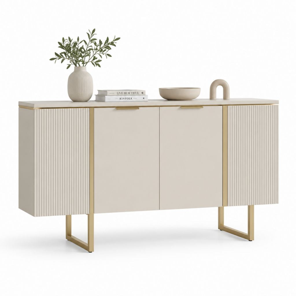 Credenza da soggiorno 4 ante avorio e oro in MDF 160 x 40 x 80 cm