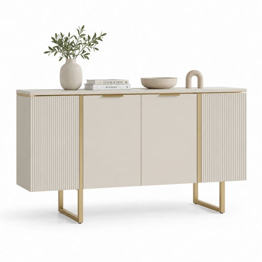 Credenza da soggiorno 4 ante avorio e oro in MDF 160 x 40 x 80 cm