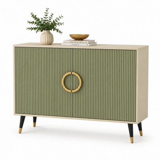 Credenza da sala da pranzo verde salvia e beige in MDF rettangolare 120 x 40 x 90 cm