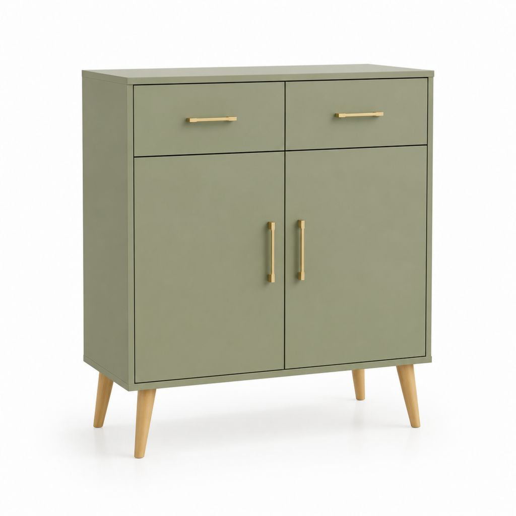Credenza a 2 ante e 2 cassetti verde salvia in MDF rettangolare 80 x 40 x 90 cm